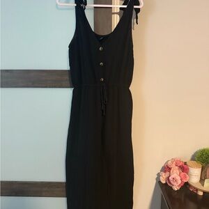 SHEIN Black Buttoned Midi Dress